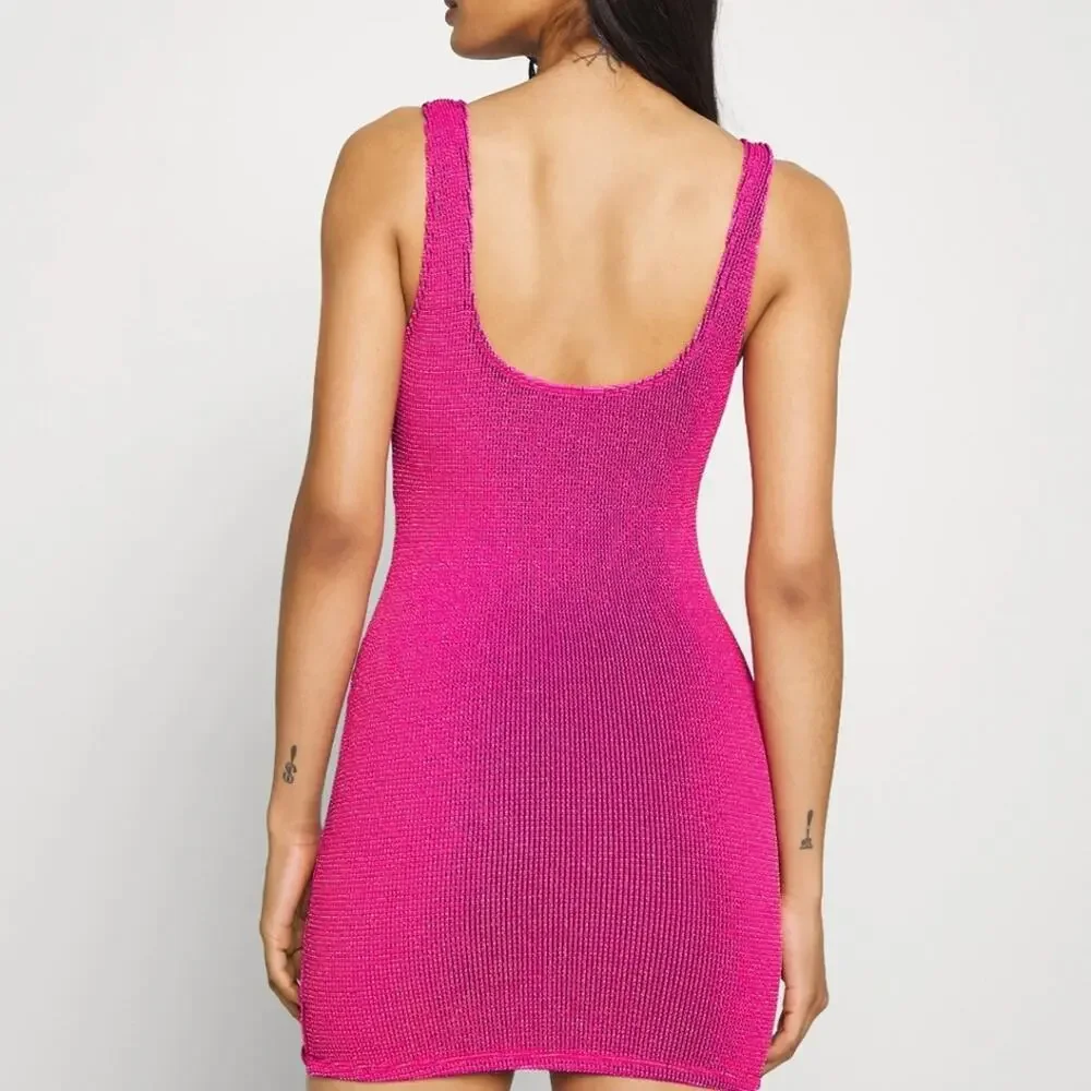 Good American Always Fit Sculpt Mini Dress NWT Fuchsia Pink Ribbed Size 00 0 XS - Picture 3 of 13